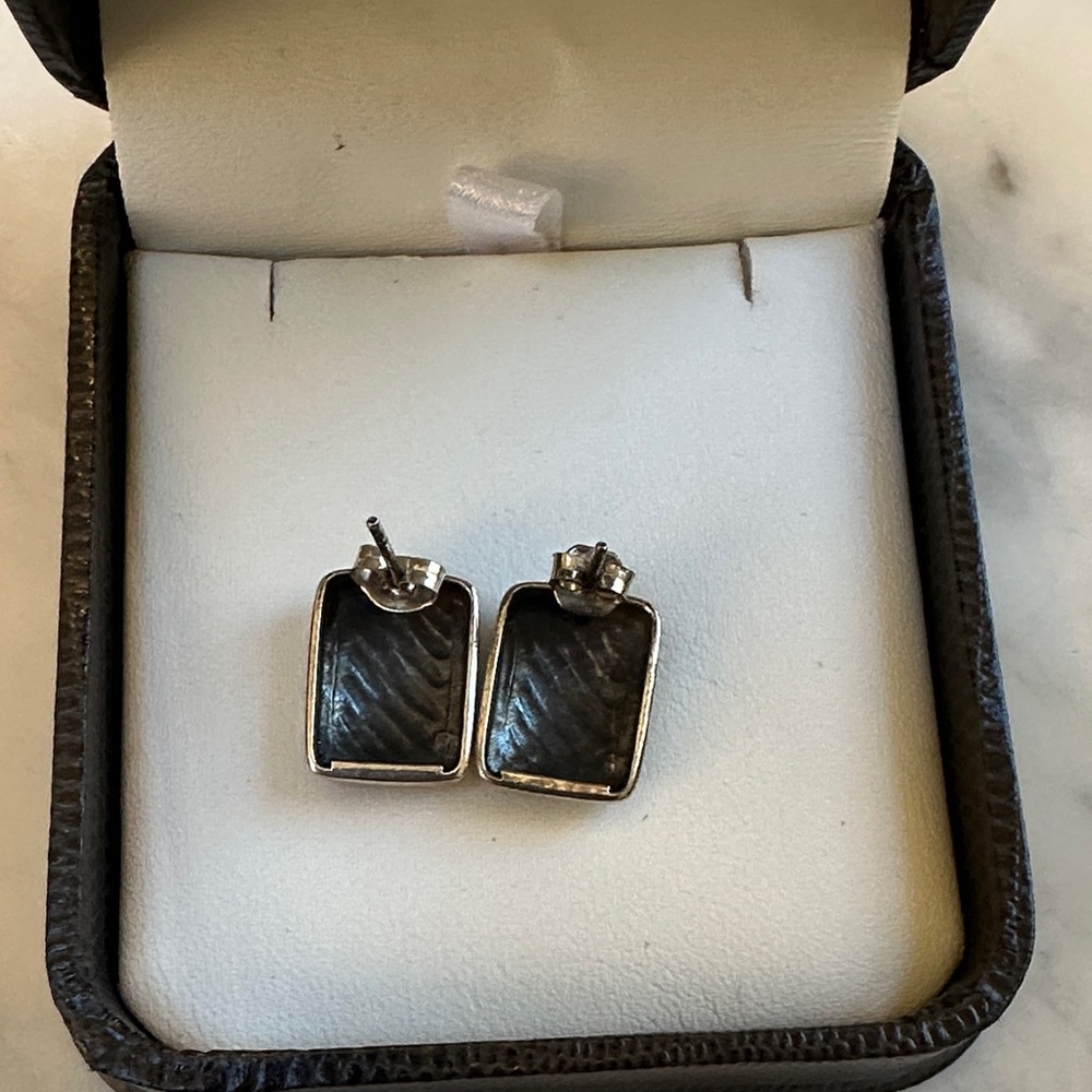 Silver Rectangular Earrings - Picture 2 of 5